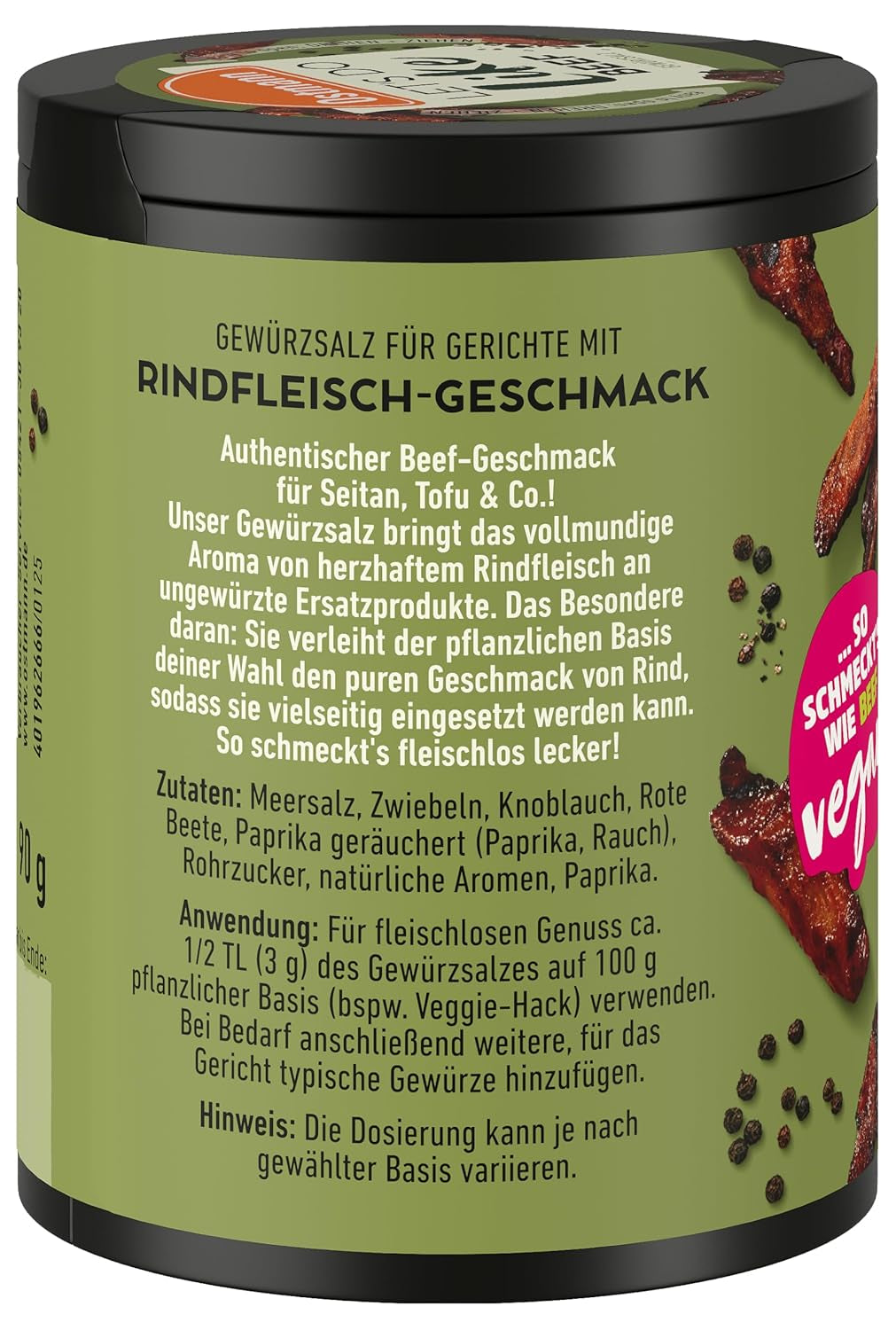 Ostmann Gewürze - Pojďme jako hovězí | Rindfleisch-Geschmack für ungewürzte Fleischersatzprodukte | Gewürzsalz für Seitan, tofu, vegetariánské a veganské Gerichte | 90 g v Metalldose recyclebar