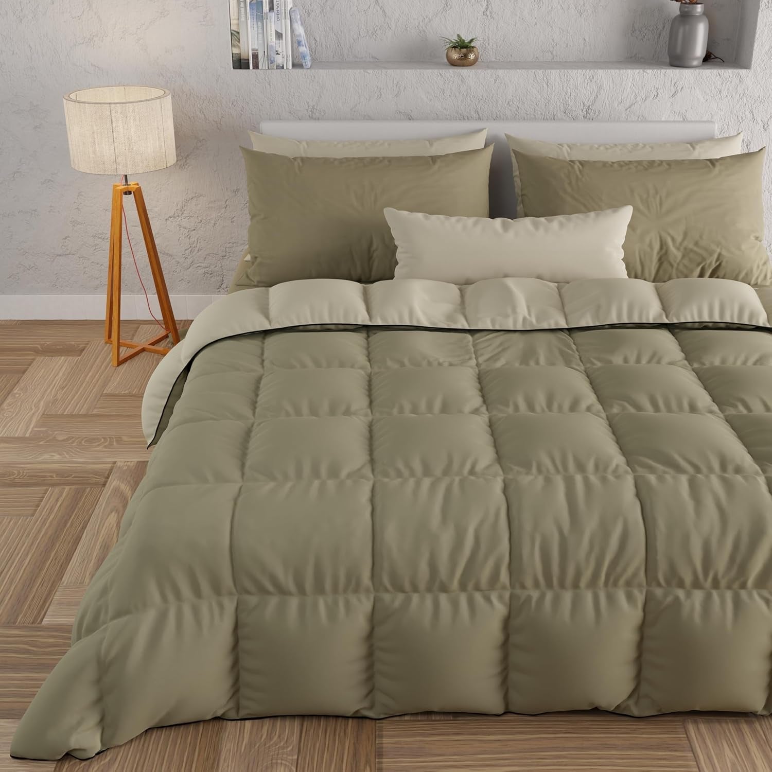 PETTI Artigiani Italiani - Dvojlůžková zimní deka, maxi, jednobarevná, oboustranná, bílá, šedá, 100% Made in Italy Peřiny a přikrývky Naty Shop Taupe mud 160 X 190 Cm