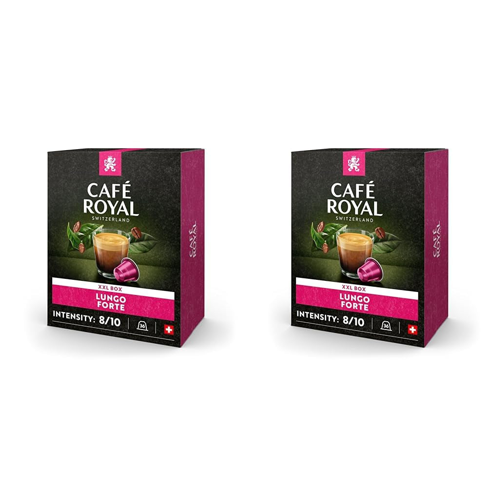 Café Royal Lungo Forte 36 Kapsel pro Nespresso Kaffee Maschine - 8/10 Intensität - UTZ-zertifiziert Kaffeekapseln aus Aluminum (Backung mit 2)