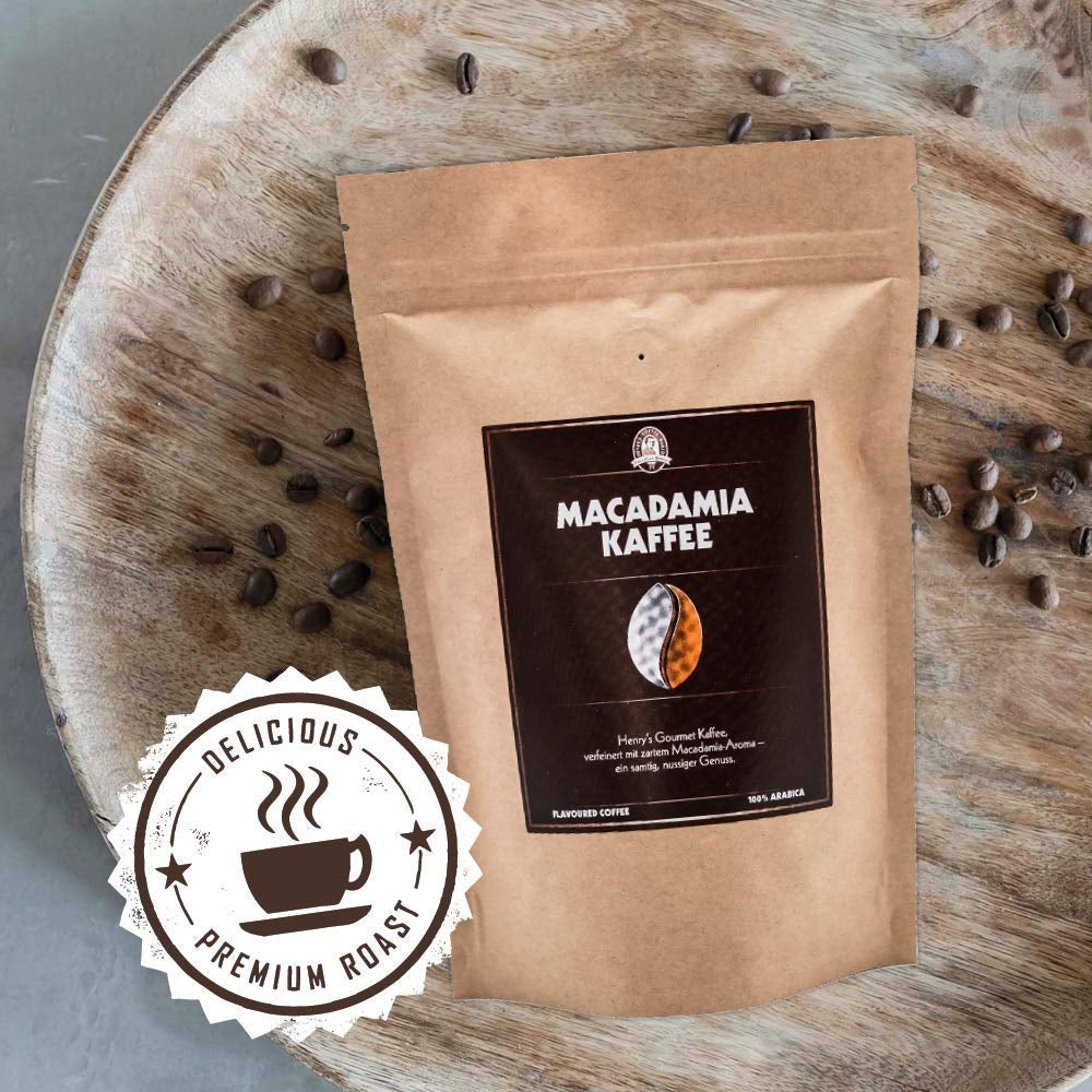 Henry's Macadamia Coffee 1000g - naše rafinovaná gurmánská káva s nejlepšími příchutěmi - řemeslně pražená - prémiová kávová zrna