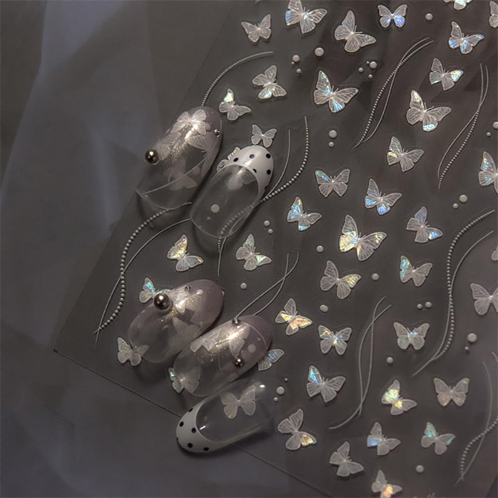2 Blätter Schmetterling Nálepka na nehty Selbstklebend,Muschel Glitzer Nálepka na nehty Butterfly Lila Grau Schmetterlinge Nagelaufkleber Reliéf Laser Butterflies Nálepka na nehty Nageldesign Zubehör