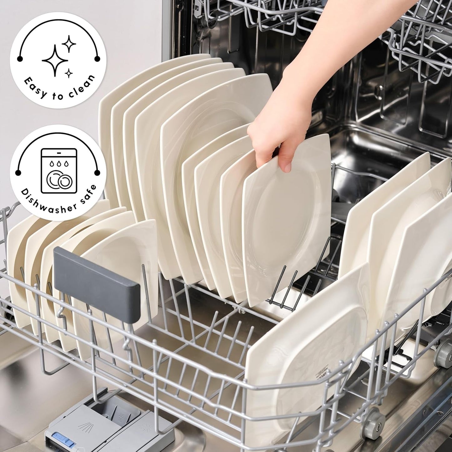 Sada bílého nádobí Karaca Jamie pro 12, 52 kusů - Elegantní porcelánové nádobí pro 12 | Zahrnuje talíře, šálky, misky |
