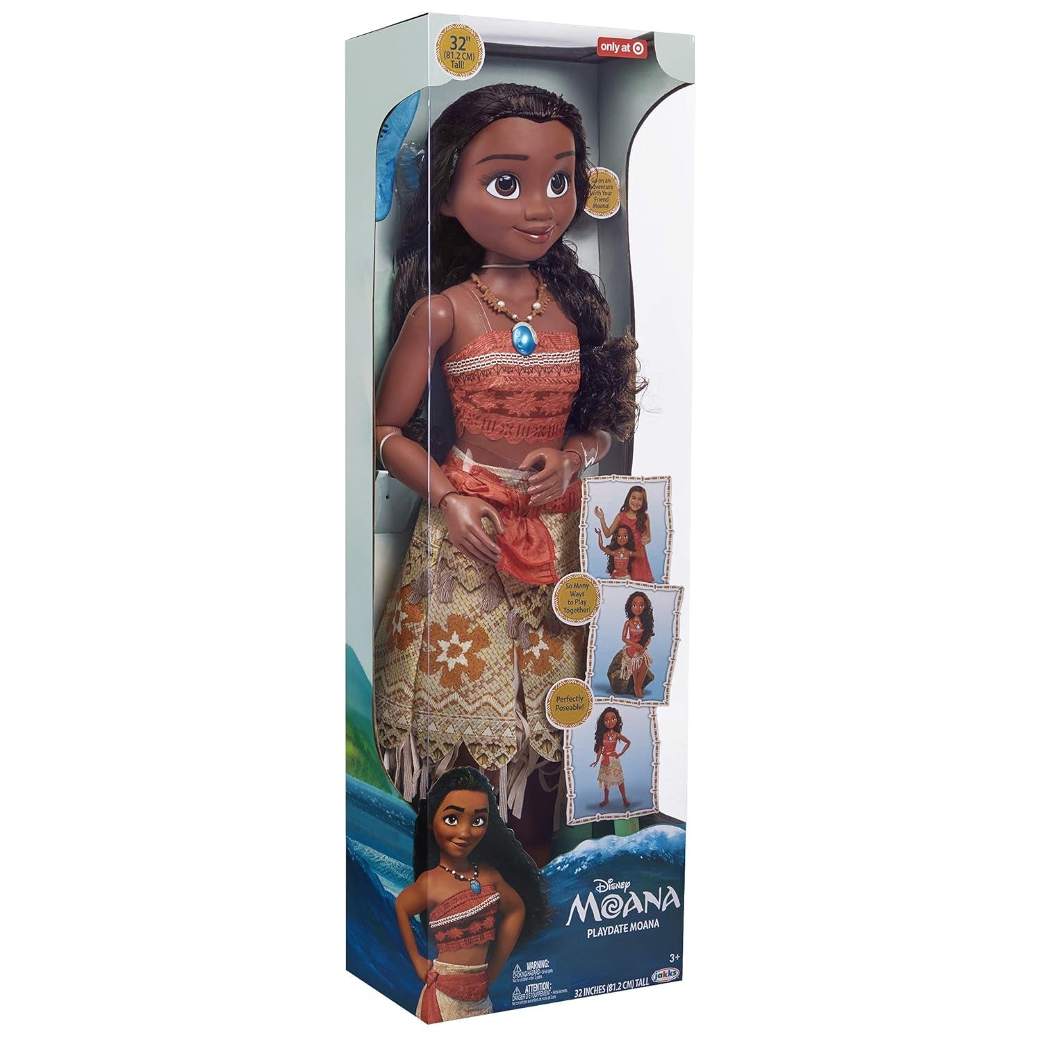Disney Princess Moana 80cm Play Doll od Jakks Pacific Pohyblivá panenka s kartáčem na rozčesání Vlnité kadeře Šaty inspirované filmem Odnímatelný přívěsek náhrdelník Panenky Naty Shop
