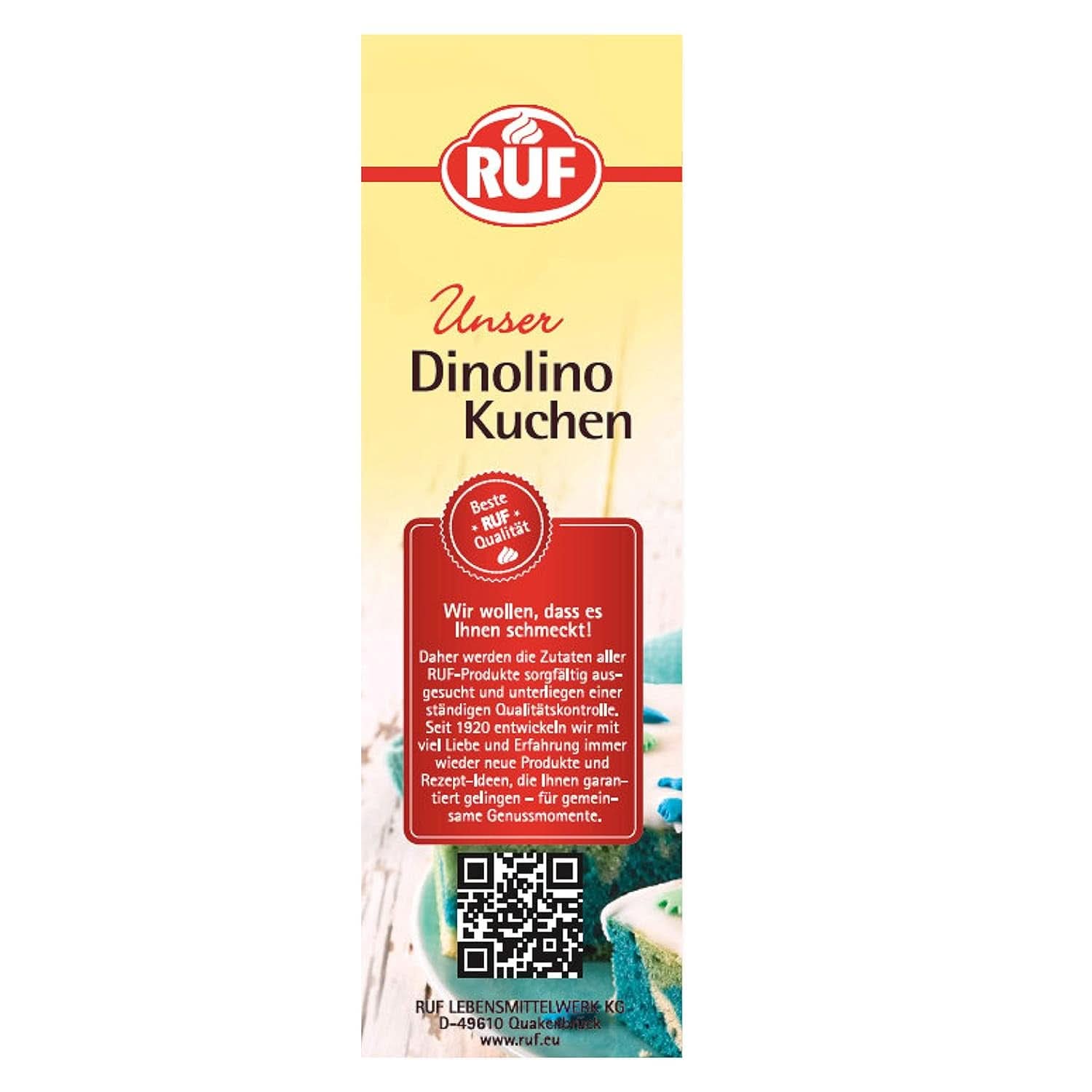 RUF Dinolino Cake, Tricolor plechový dort s příchutí citronu, 850 gramů Sprinkles Naty Shop