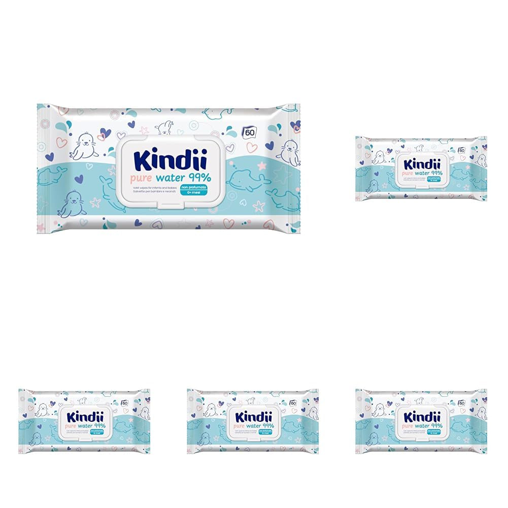 Kindii Natural Balance vlhčené ubrousky pro miminka – (1 x 60 ks) Vlhčené ubrousky pro miminka a děti – Ochranné, Aloe Vera, Jemná vůně – 60 ks.