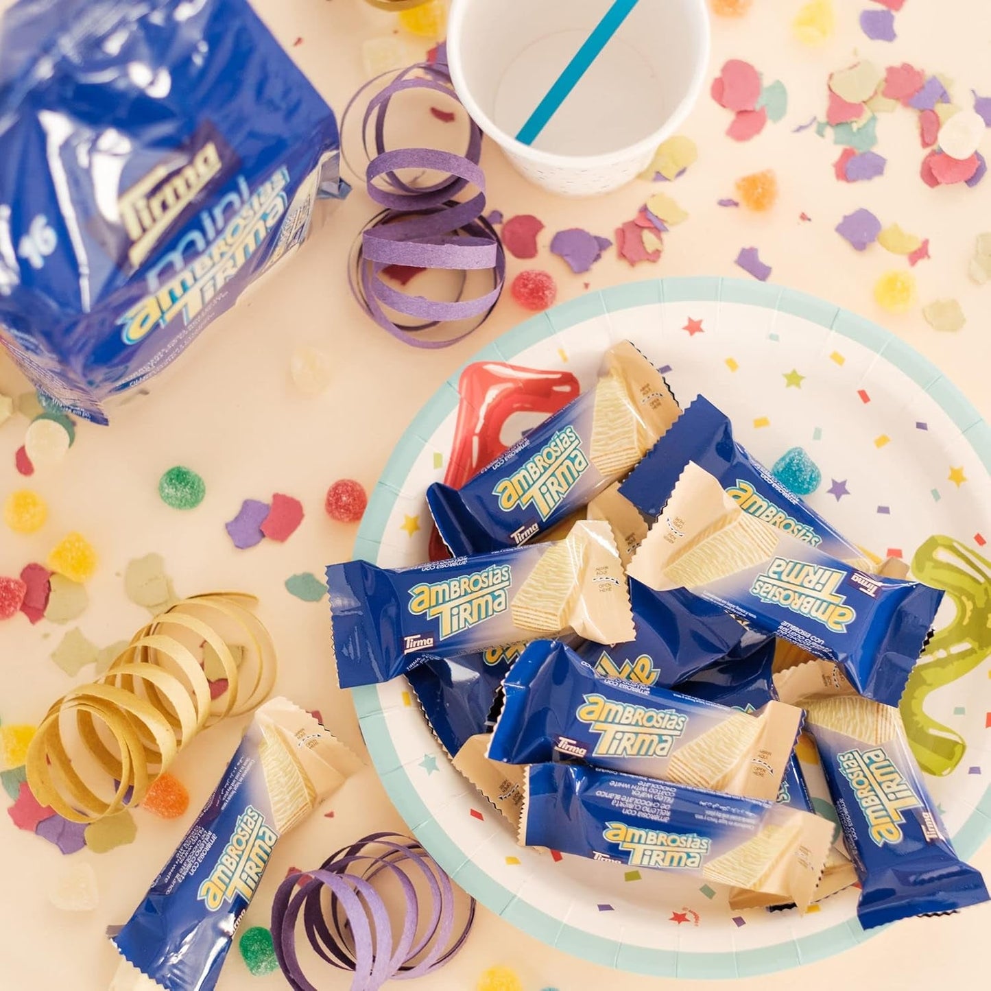Tirma Mini bílé čokoládové oplatky | (16 jednotek x 13,5g), 216g | Jemná krémová náplň | Bez GMO | Vhodné pro vegetariány | Jednotlivě balené | Balená svačina