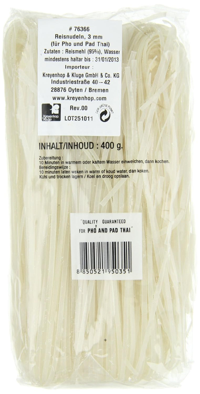 Rýžové nudle – thajské, 3mm široké nudle z rýžové stuhy, vyrobené z rýžové mouky – 17 x 400g