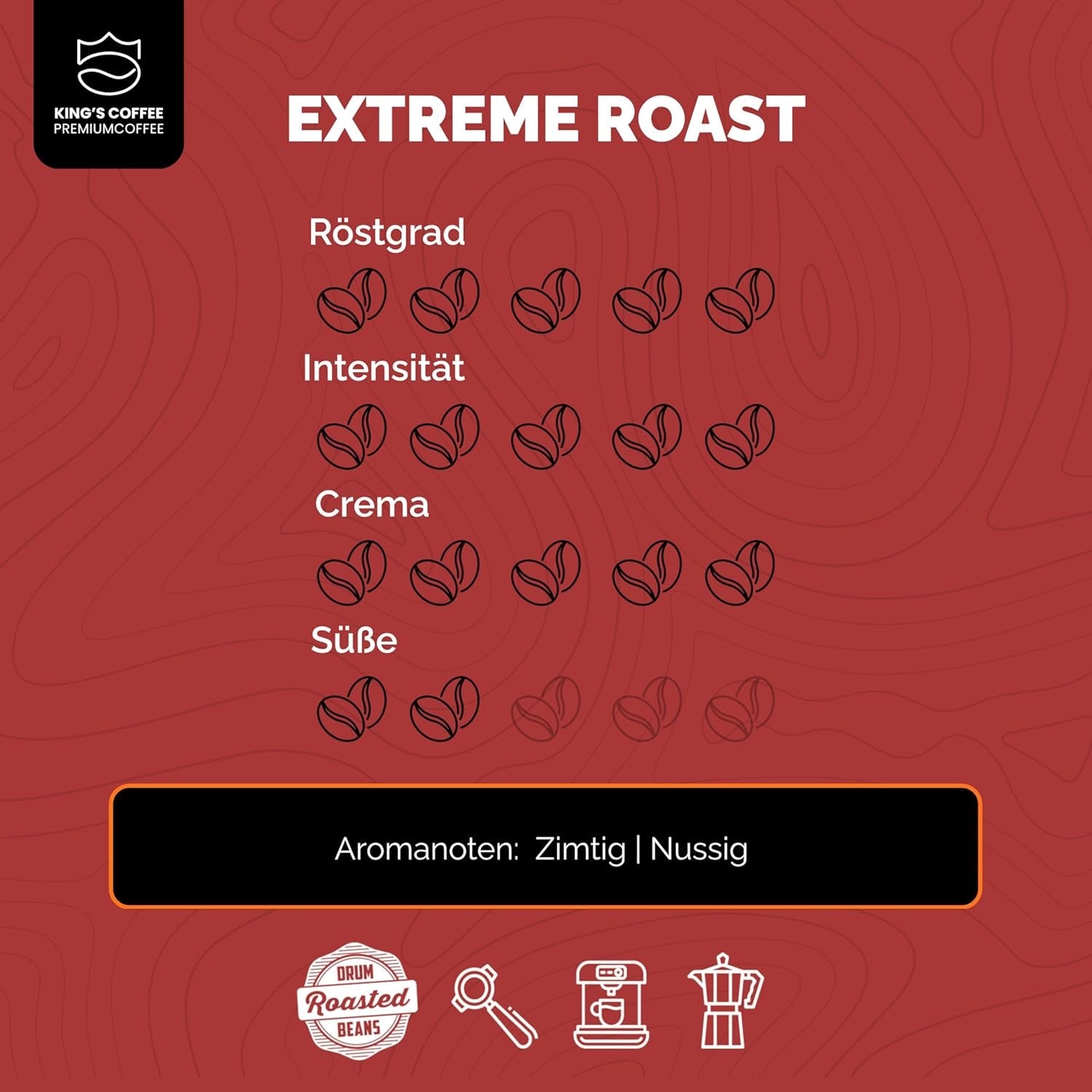 KING'S COFFEE - EXTREME ROAST - Espresso Intenso zrna - velmi nízká kyselost - malodávkové pražení z Itálie - kávová zrna pro plně automatické stroje a portafiltrační stroje - 1 kg