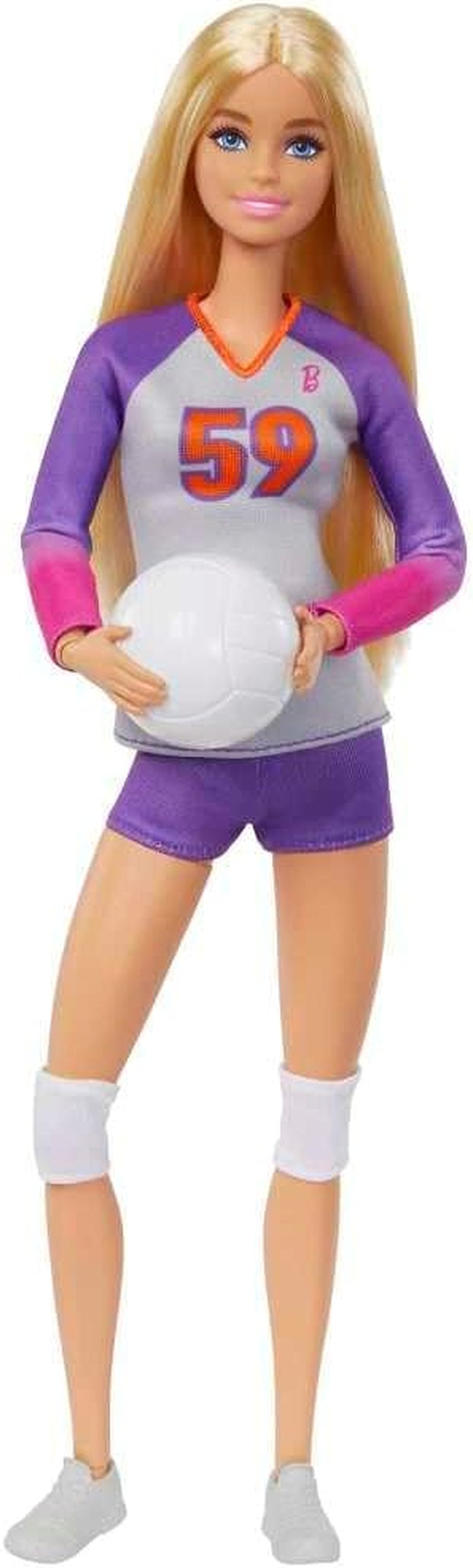 Barbie Made to Move - Volejbalová panenka s tričkem a míčem - 22 kloubů pro realistickou hru, včetně volejbalového a sportovního vybavení, HKT72