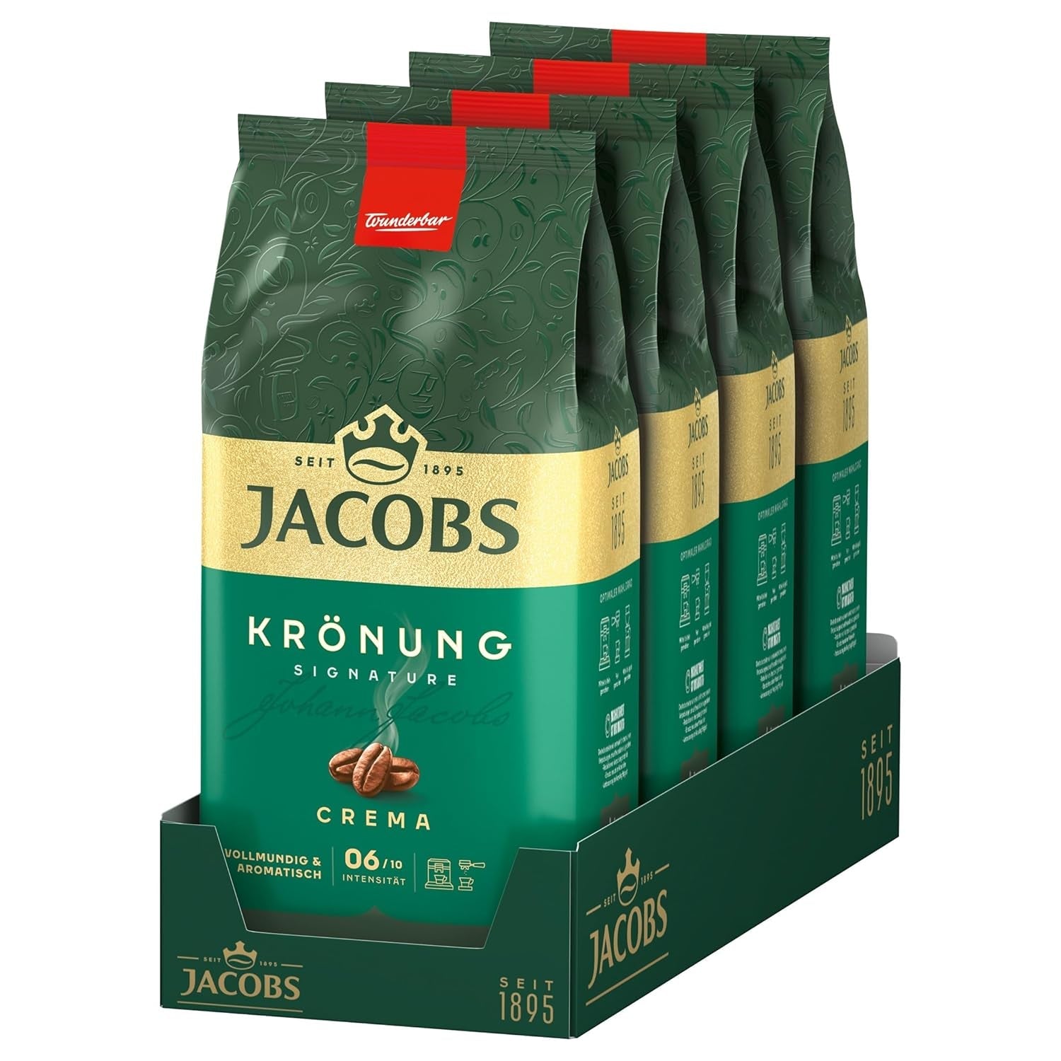 Jacobs Krönung smetana, celozrnná káva, balení 4 ks (4 x 1000 g)