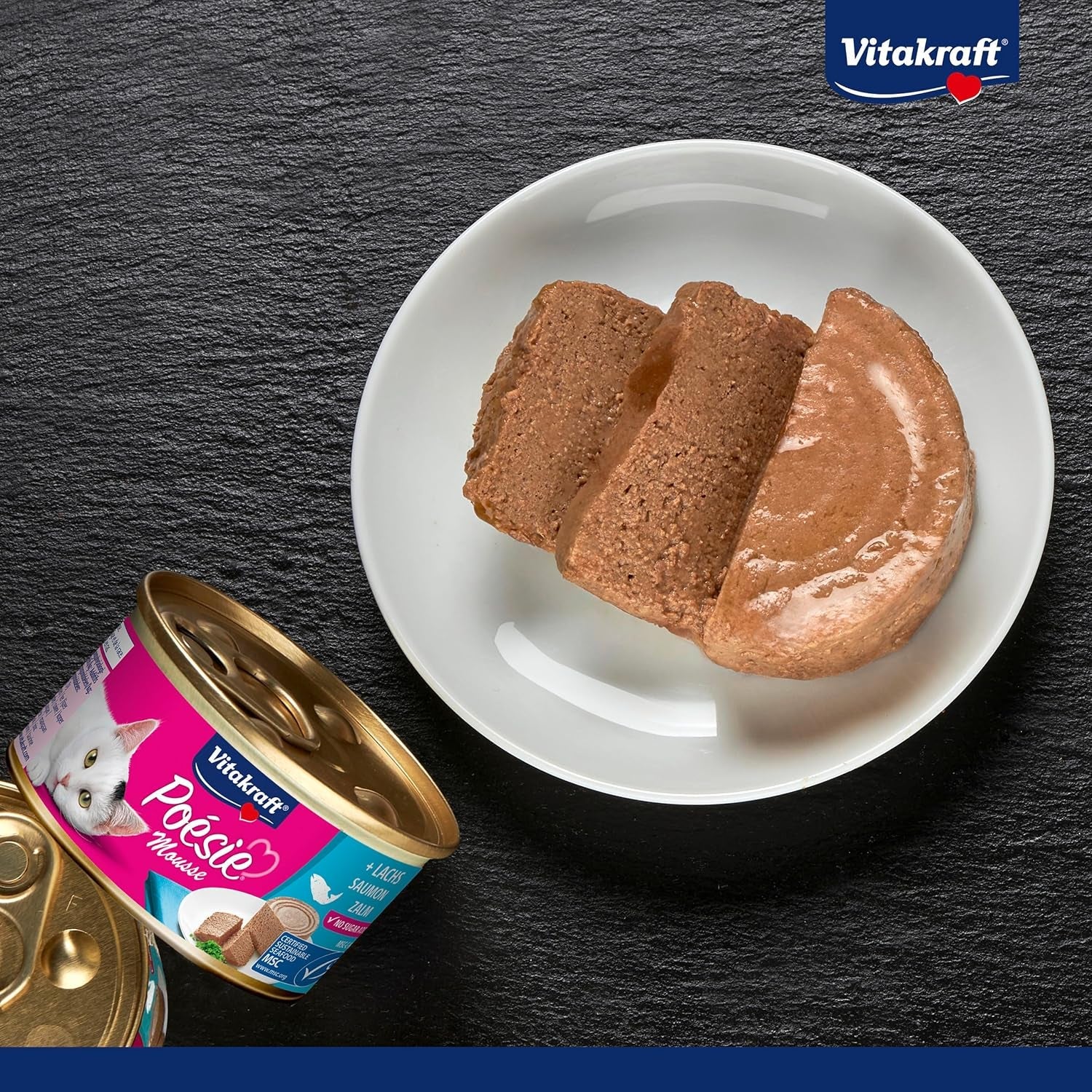 Vitakraft Poésie Mousse, mokré krmivo pro kočky, provzdušněná pěna, s lososem, bez přidaného cukru a obilovin (12 x 85 g)