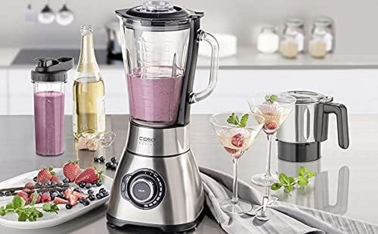 CASO B 1800 Powerblender-Set - Standmixer, 28 000 U/Min, Glasbehälter 1,75 L, Inkl. Trinkflasche Und Zerkleiner, Mixer Testsieger Mit Sehr Gut, Edelstahl Naty Shop