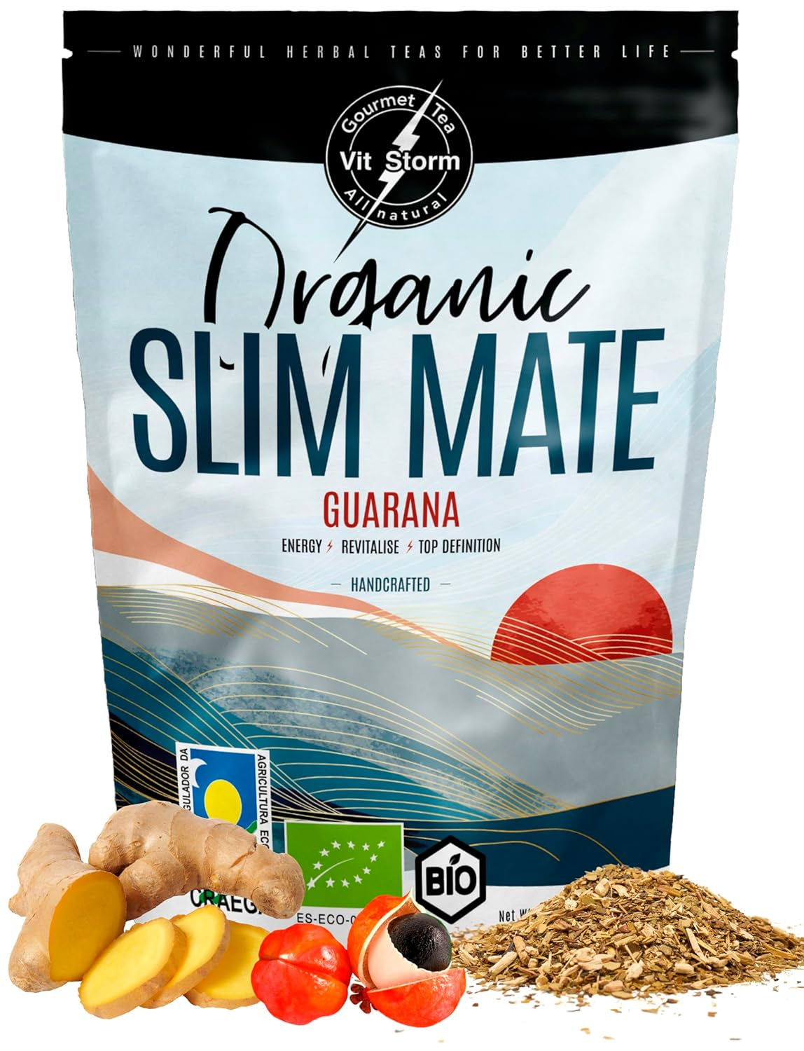 VITSTORM® Slim Tea Kardamom – BIO čaj Yerba Mate – Detoxikační a diuretický čaj – 100G