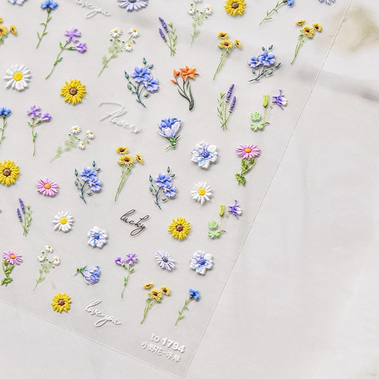 JMEOWIO 3D Nálepka na nehty Bunte Blumen Nálepka na nehty Selbstklebend Nagelaufkleber 5D Stereoskopisch Frühlings Letní Blumen Dekorace Nageldesign Zubehör 2 Blatt