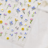 JMEOWIO 3D Nálepka na nehty Bunte Blumen Nálepka na nehty Selbstklebend Nagelaufkleber 5D Stereoskopisch Frühlings Letní Blumen Dekorace Nageldesign Zubehör 2 Blatt