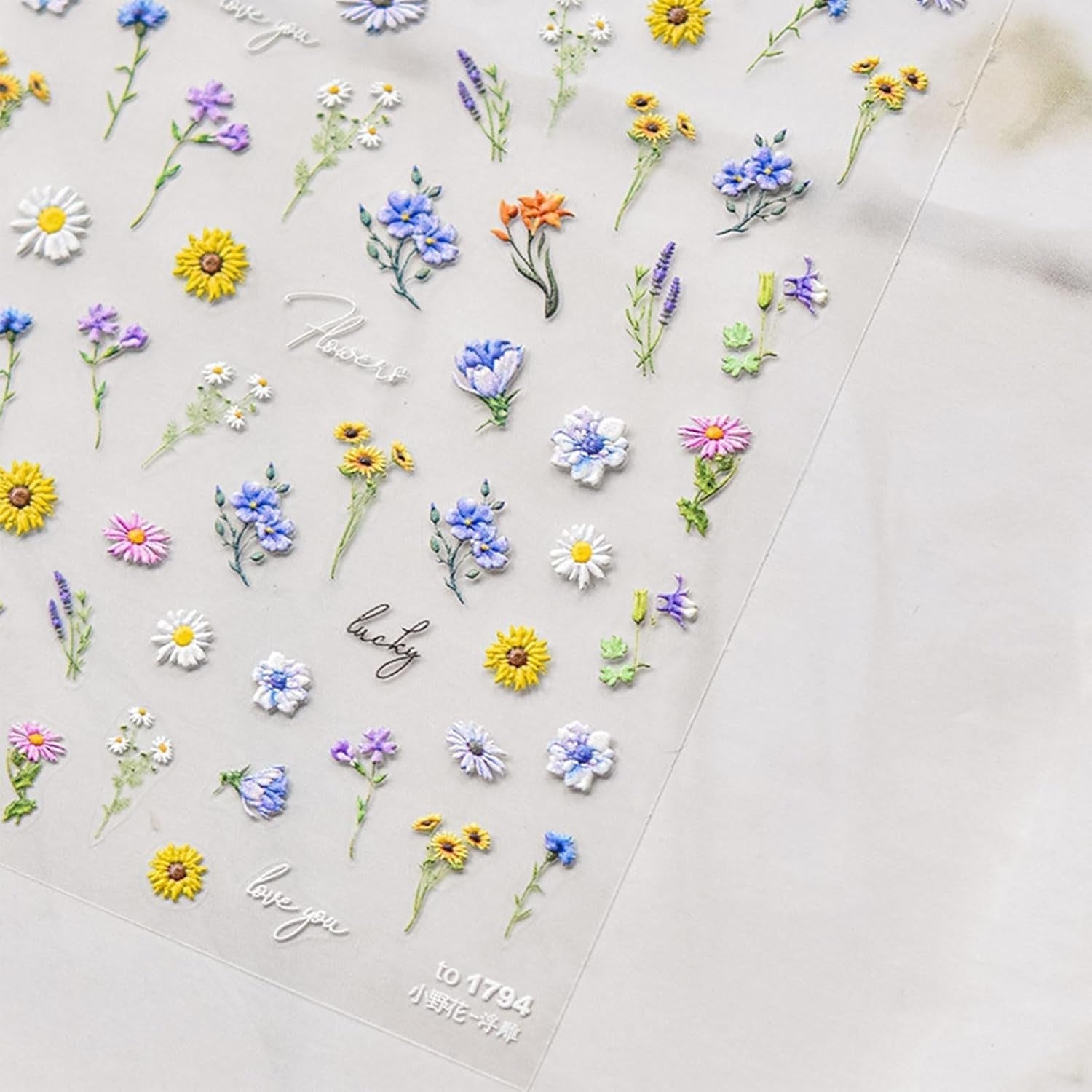 JMEOWIO 3D Nálepka na nehty Bunte Blumen Nálepka na nehty Selbstklebend Nagelaufkleber 5D Stereoskopisch Frühlings Letní Blumen Dekorace Nageldesign Zubehör 2 Blatt