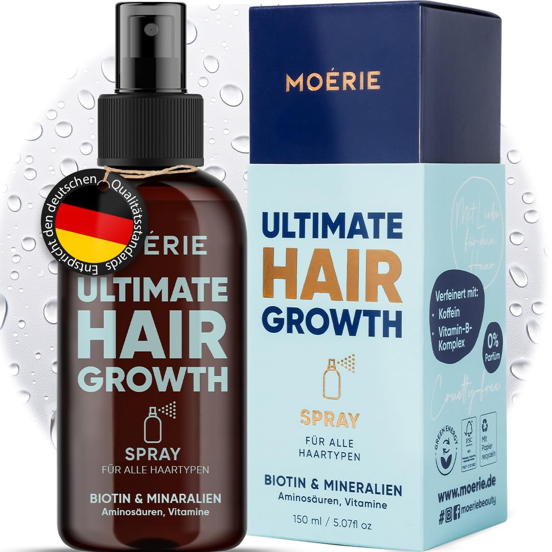 MOÉRIE Ultimate Mineral Hair Growth Spray pro delší, hustší a plnější vlasy - s biotinem a kofeinem - Veganské vlasové produkty, Bez parabenů, všechny typy vlasů, zamezuje vypadávání vlasů - 2 měsíční nabídka Péče o vlasy Naty Shop Single Set