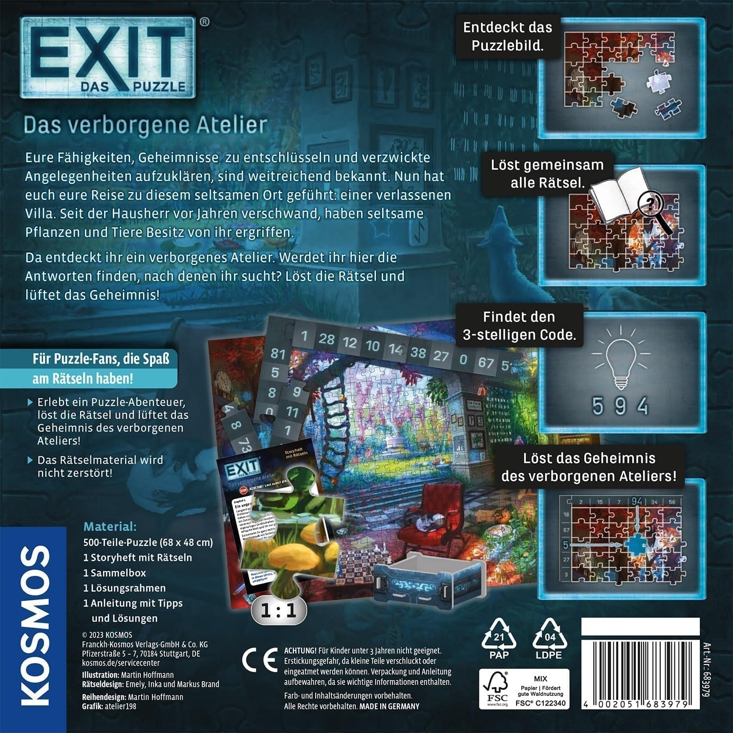 KOSMOS 683979 EXIT® Puzzle: 500dílné puzzle Hidden Studio pro dospělé a děti Puzzle 10+ v únikové místnosti pro začátečníky Puzzle Naty Shop