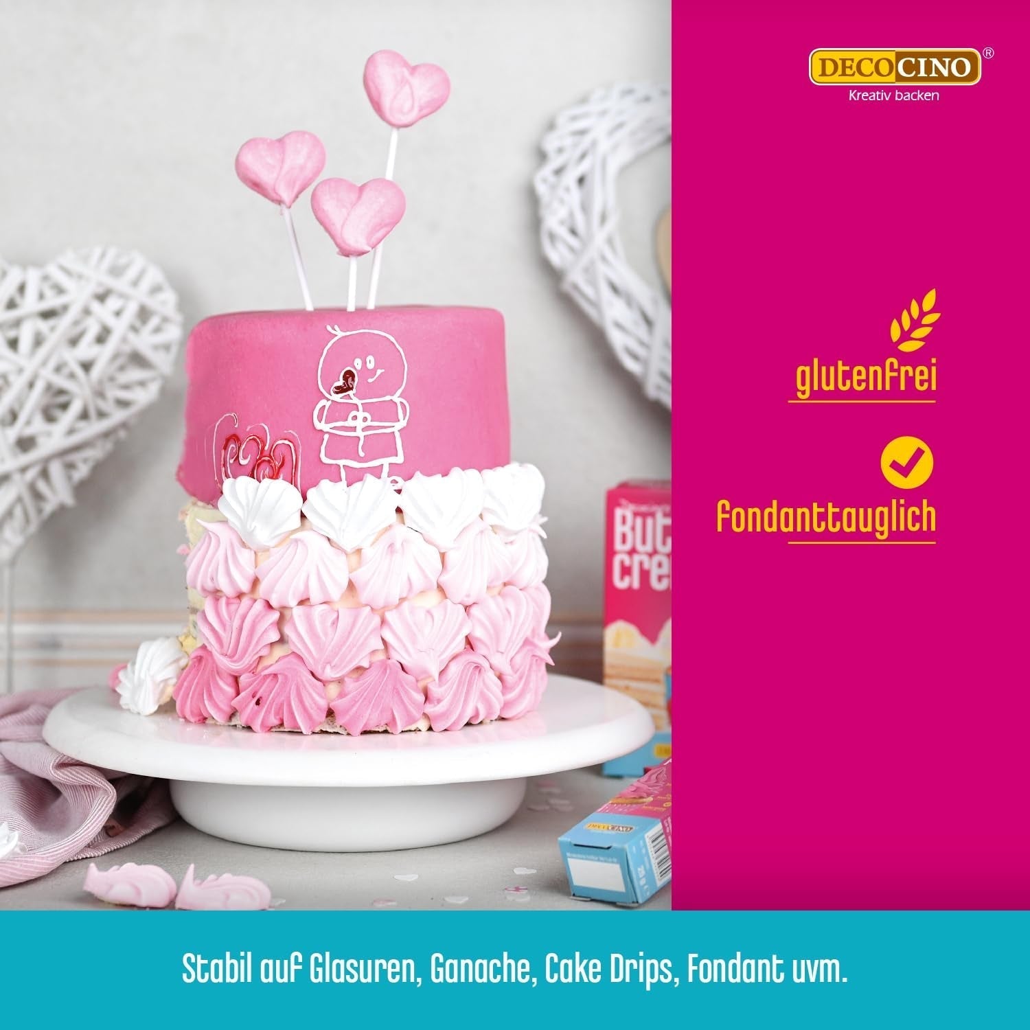 Nápisy s červeným cukrem Decocino - Nápisy potravinářské barvy - Praktická tuba na etiketování fondánu a polevy - Pečicí ozdoby na dorty, dorty a cupcaky! (balení 2 ks)