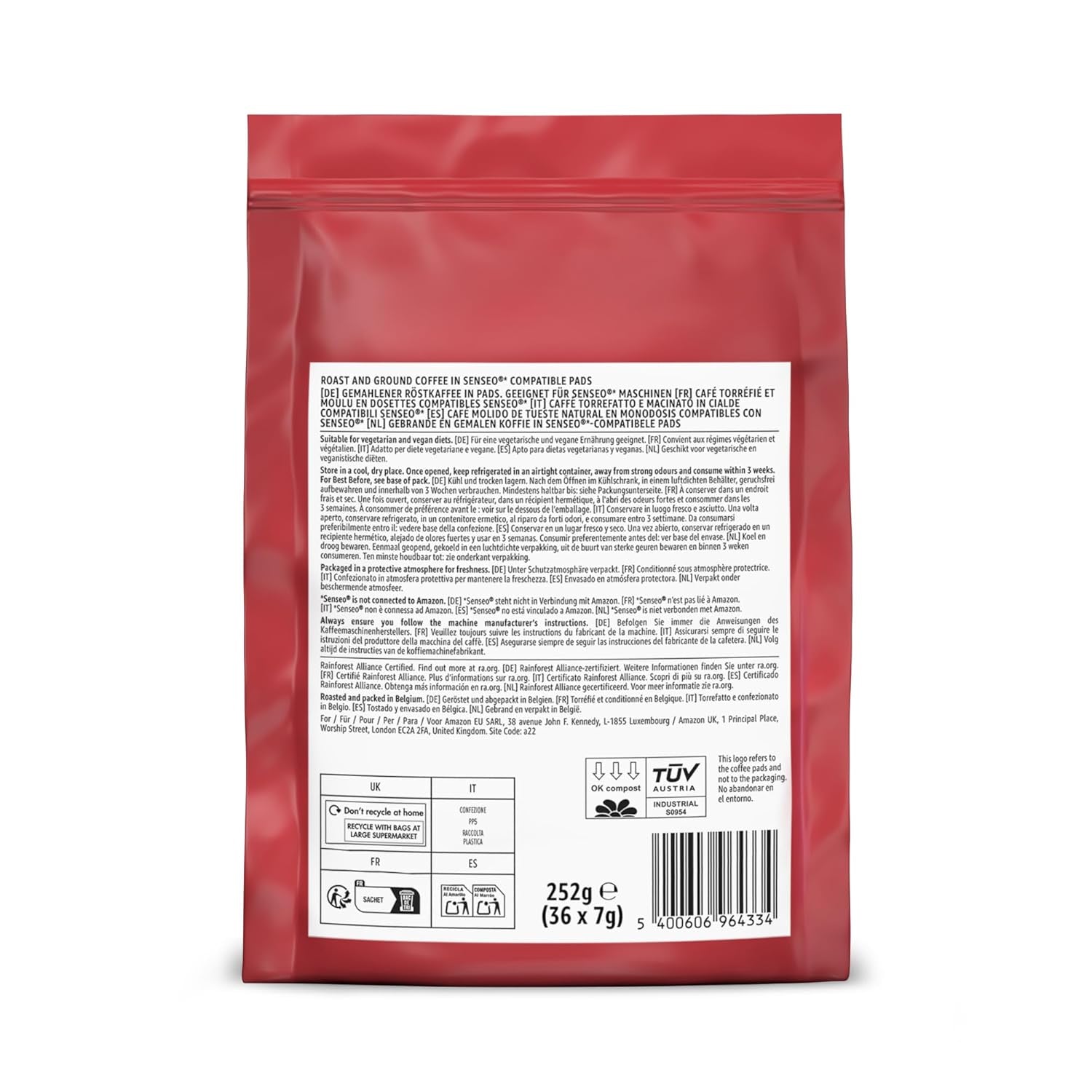 od Amazon Klassische Kaffeepads aus 100% Arabica, geeignet für Senseo-Maschinen, 36 Stück (1 Packung mit 36 ​​​​Stück) – Rainforest Alliance-zertifiziert