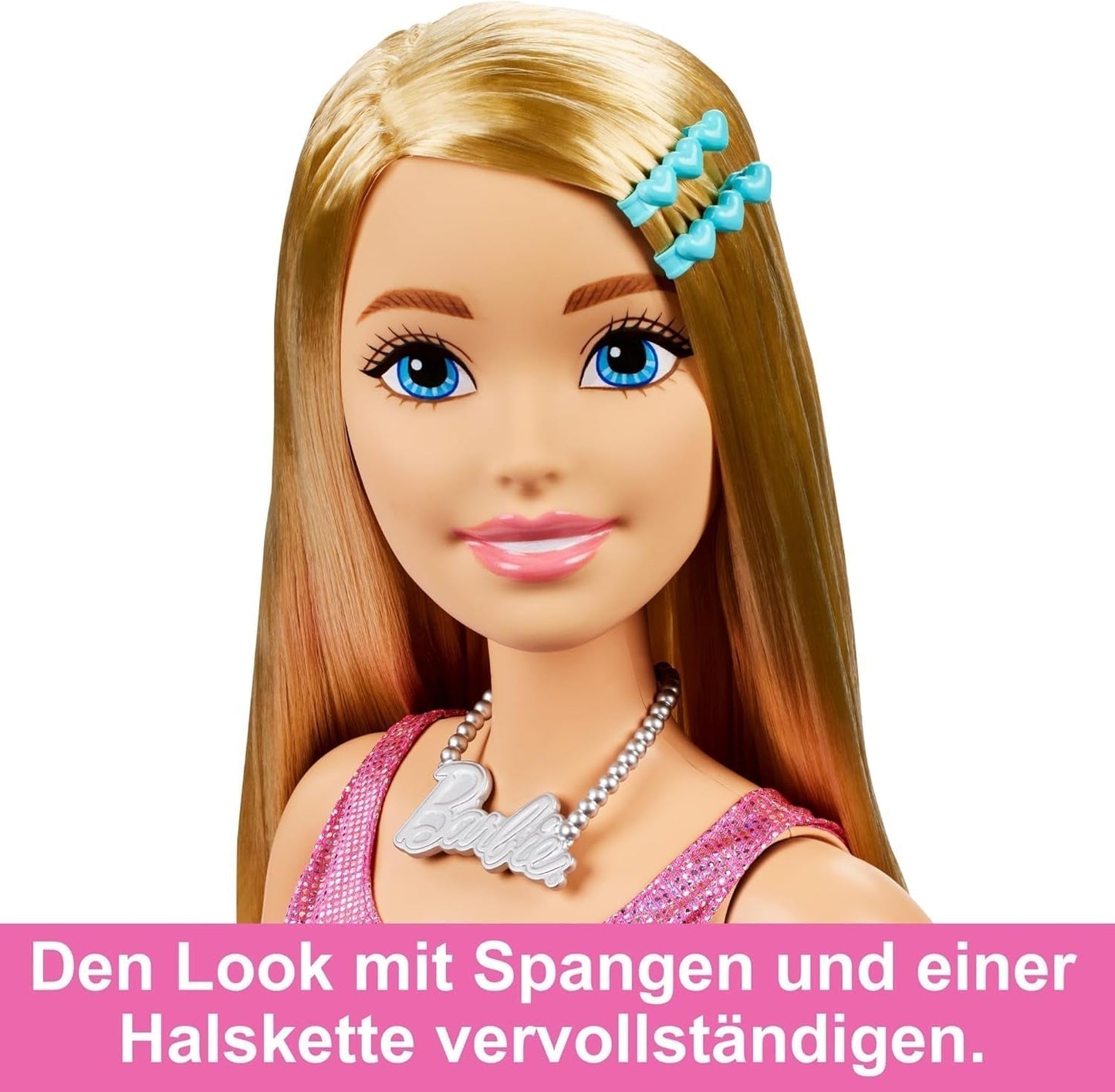 Barbie Extra Large Doll (71 cm) - růžové šaty, blond vlasy s sponkou a náhrdelníkem, dárek pro děti 3+, HJY02 Dolls Naty Shop