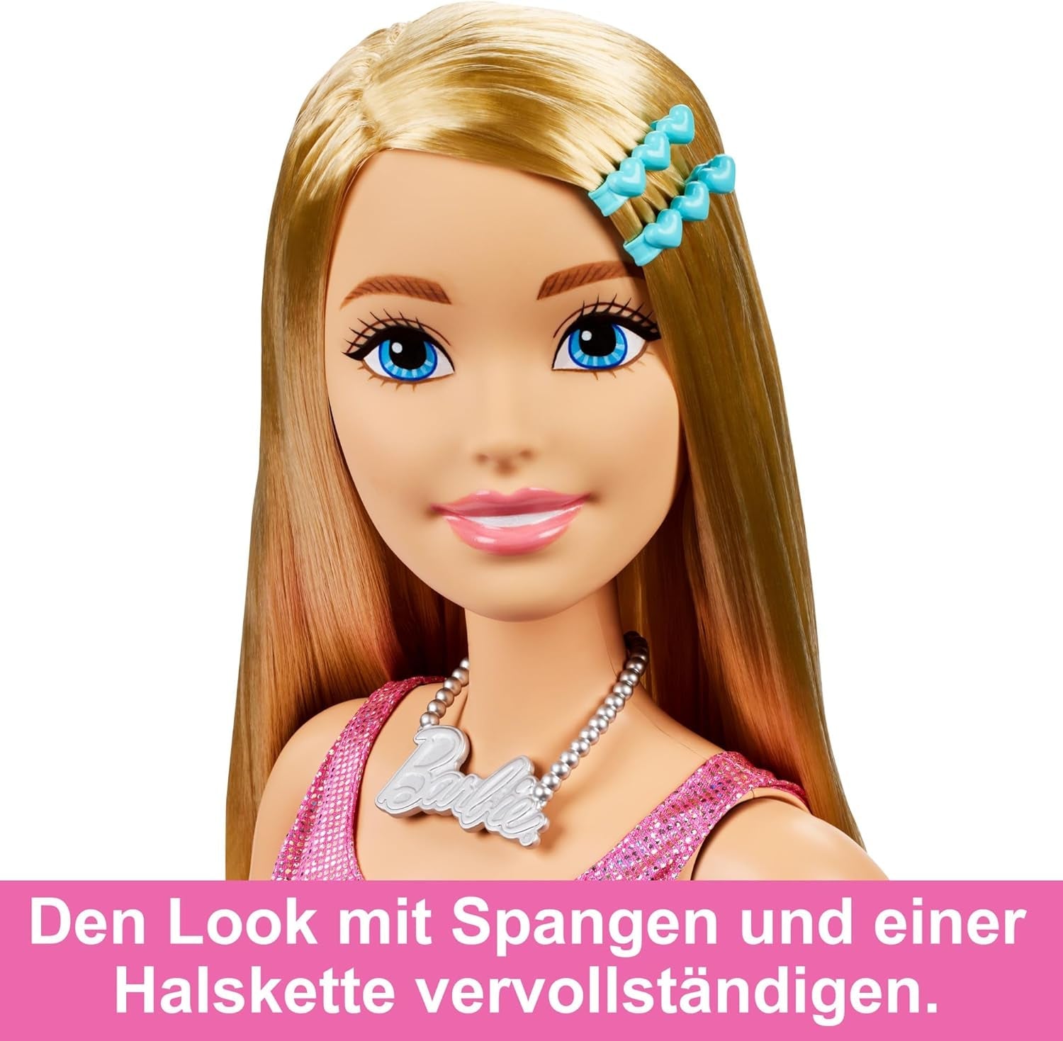 Panenka Barbie Extra velká (71 cm) – růžové šaty, blond vlasy se sponou a náhrdelníkem, dárek pro 3 roky a více, HJY02