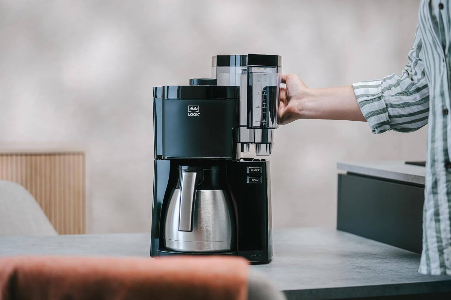 Melitta Look Therm - Espresso kávovar s filtrem, termo karafou a vyjímatelnou nádržkou na vodu, až na 10 šálků kávy, černá