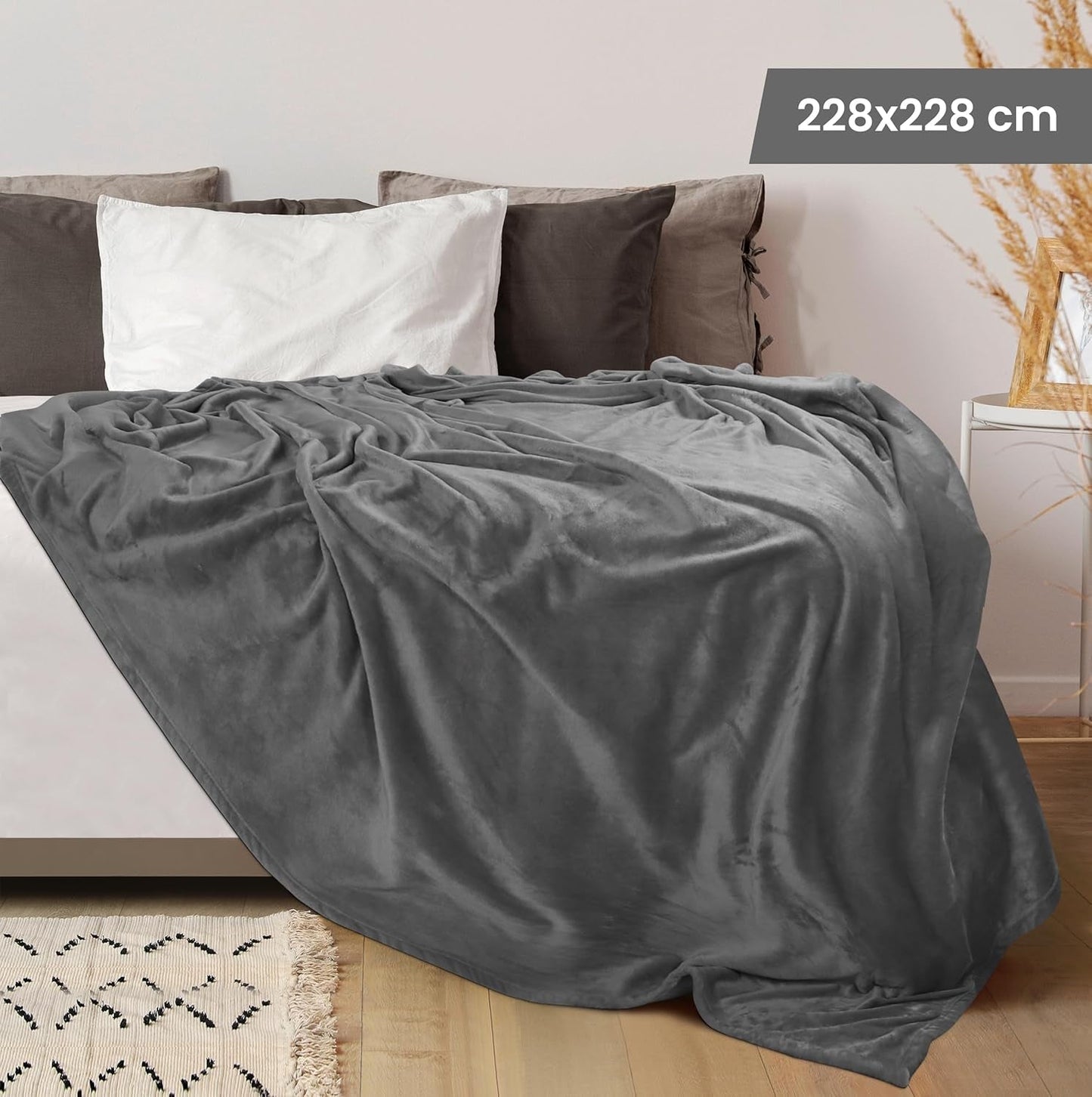 Povlečení Utopia Útulná fleecová přikrývka [228X228 cm, šedá] Měkká, lehká, hřejivá a heboučká přikrývka Pohodlná a prodyšná přikrývka na postel Pohovka Pohovka Pohovky a přikrývky Besuche den Utopia Povlečení