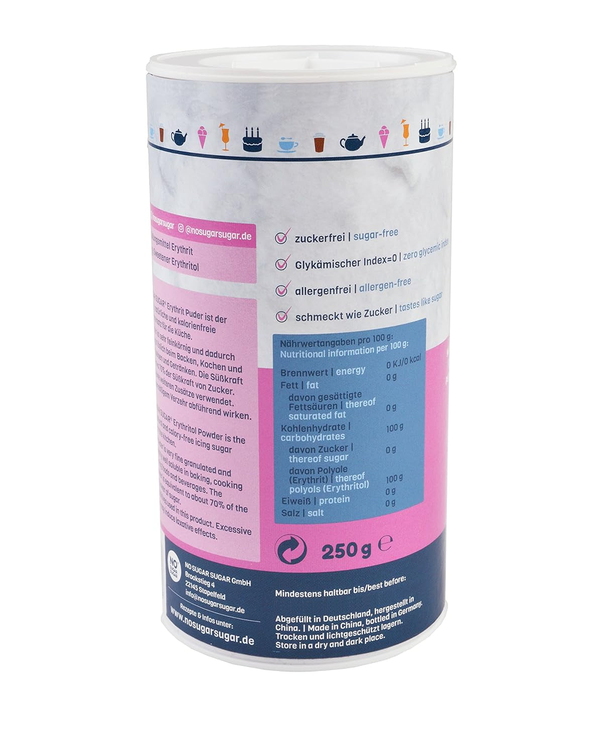 Nosugarsugar Erythrit Puder Streudose - Puderzuckerersatz Kalorienfrei, 19Er balení (19 X 250 G) Sladidla Naty Shop