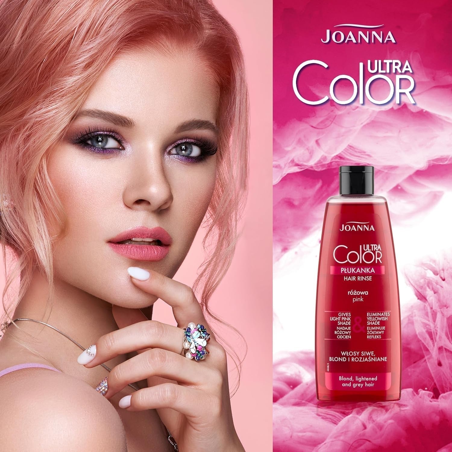 Joanna Ultra Color - Růžový kondicionér pro blond a světlé vlasy - Pastelově růžová - Přirozený lesk - Odstraňuje žlutý nádech z šedo-blond vlasů - Dočasný efekt - 150 ml Barva na vlasy Naty Shop