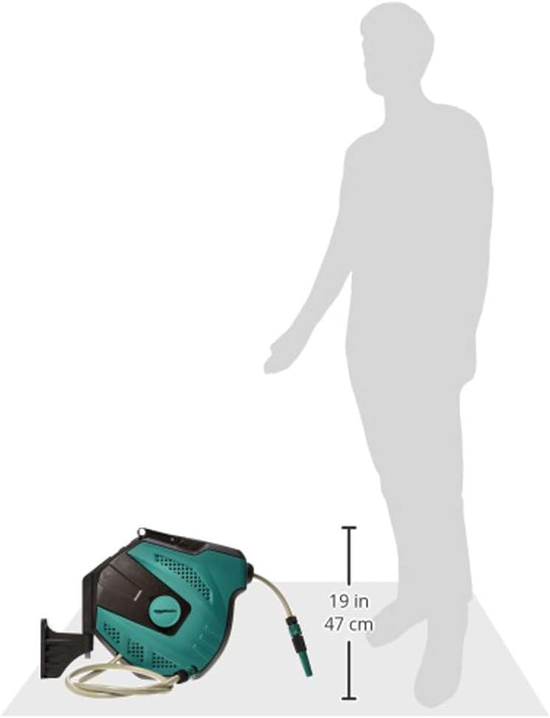 Amazon Basics Nástěnný hadicový naviják s hadicí, samonavíjecí, 15 m, tmavě zelená, černá