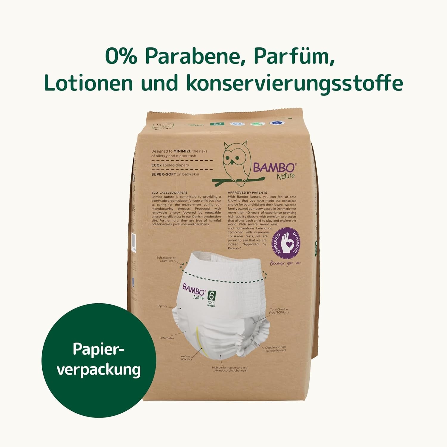 Dětské plenky Bambo Nature, velikost 6 (15+ kg) - měsíční balení 90 | Kojenecké plenky se zlepšenou ochranou proti protečení | Maximální pohodlí a volnost pro aktivní děti | Dermatologicky testované plenky