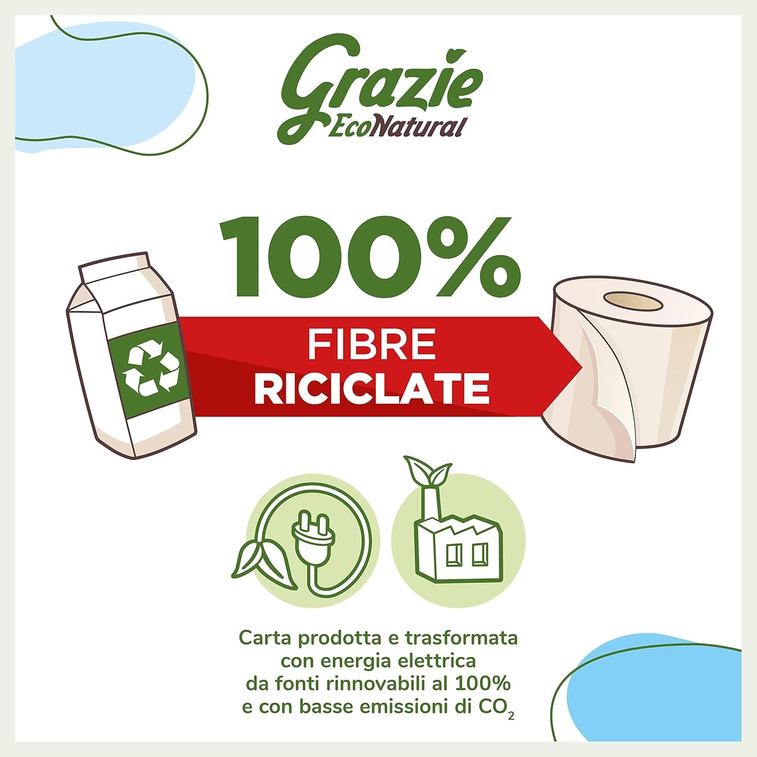 Přírodní toaletní papír Grazie, Econatural, 56 rolí, recyklovaný toaletní papír Fibrepack, 100% ekologický, šetrný k životnímu prostředí, certifikovaný ekoznačkou a recyklovaný FSC, vyrobeno v Itálii
