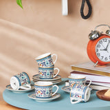 KARACA Beylerbeyi - 12dílná sada tureckých šálků na kávu Porcelánový šálek na espresso Sada 6 ks s podšálky Sada šálků na espresso 80 ml Tradiční design - modrá
