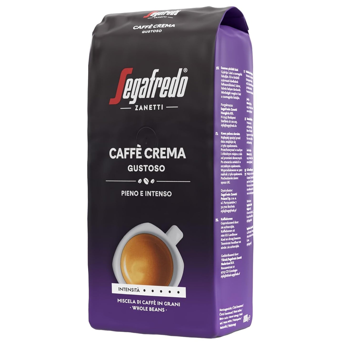 Segafredo Zanetti Caffè Crema Gustoso - celé zrnko (balení 1 kg) - Vhodné pro Caffè Crema - Dlouhá a tmavě pražená kávová zrna, plná a intenzivní chuť (balení 2 ks)