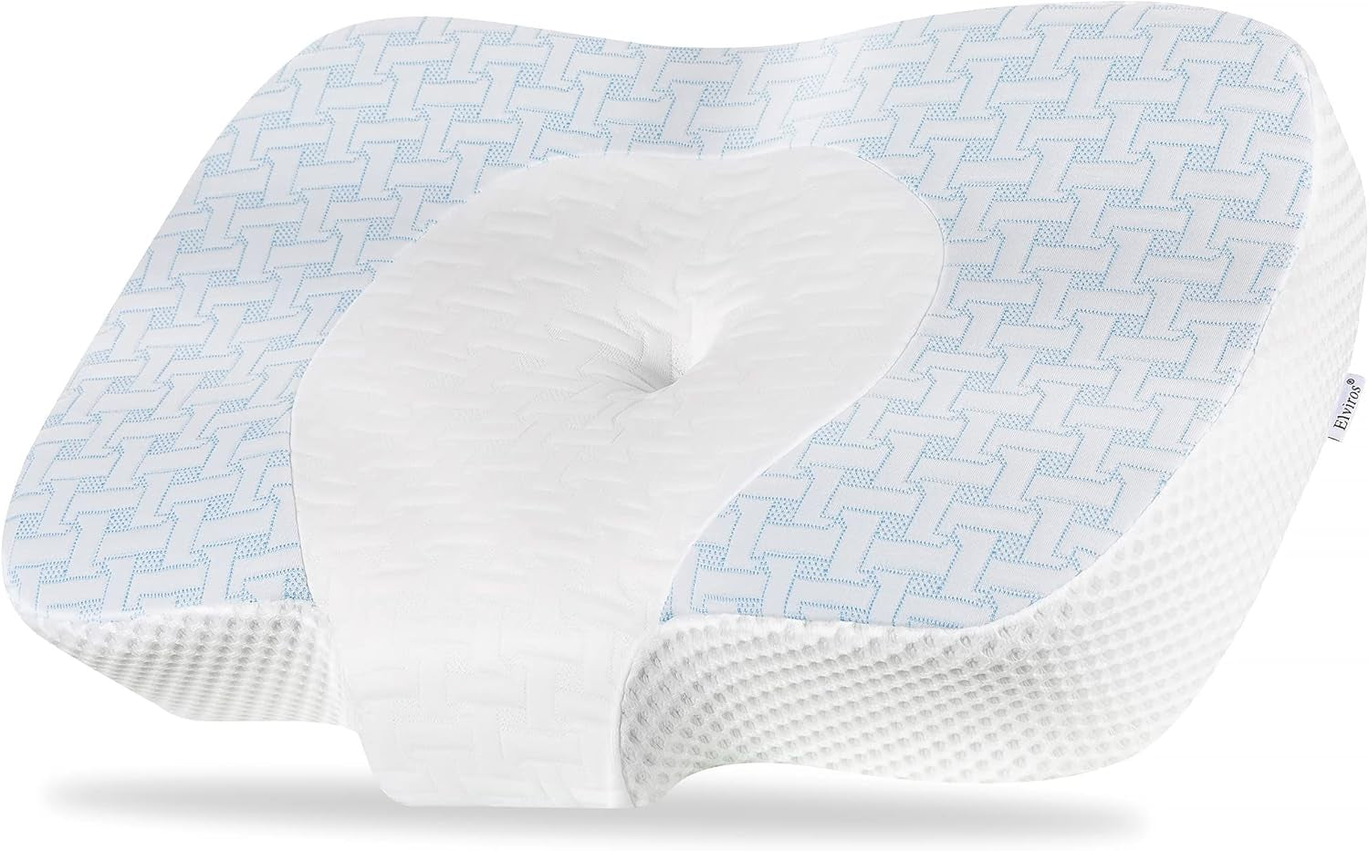 Ortopedický polštář Elviros Memory Foam, polštář proti bolesti šíje, polštář na spaní, ergonomický polštář na krk, polštář na podporu krku, polštář proti chrápání pro postranní spáče, žaludeční spací, bílé Naty Shop krční ortopedické polštáře modrá 60 x 38,6 x 9,9/13,5 cm