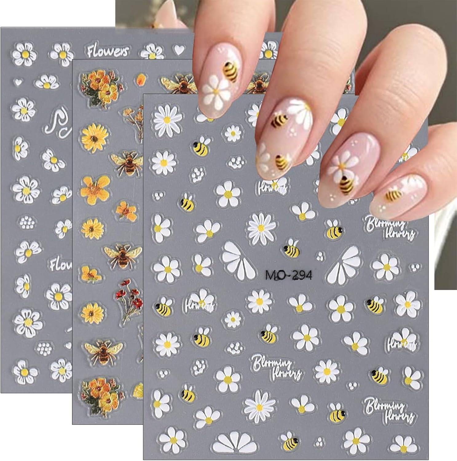 3 Stück Nagelsticker Set-Selbstklebende Nagelfolie Mit Blumen- Und Bienenmotifen-Nail Art Sticker Für Kreatives Nageldesign-Nageltattoos Und Zubehör