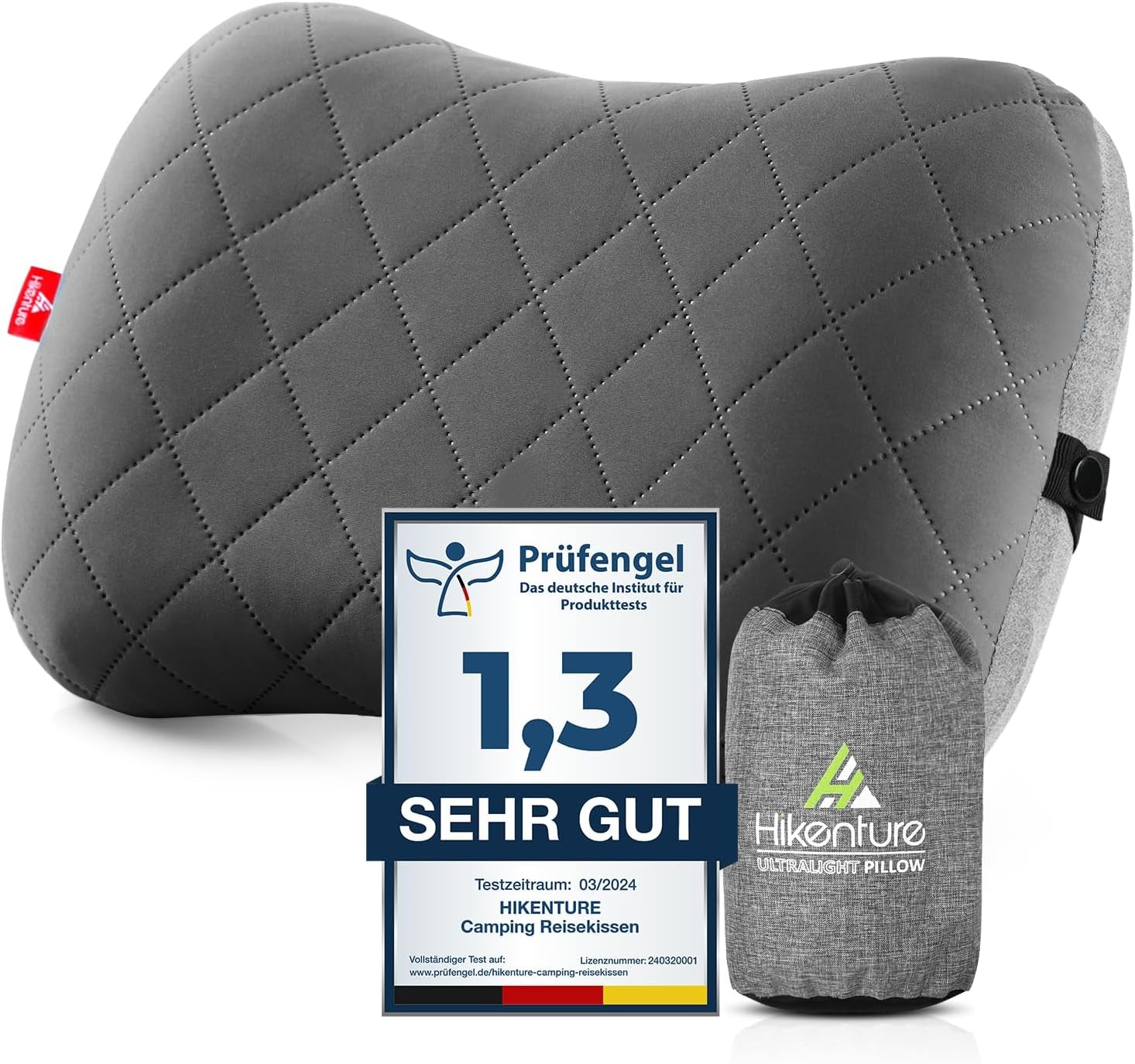 HIKENTURE nafukovací kempingový / cestovní polštář s odnímatelným potahem polštáře, ergonomický polštář, pohodlný polštář na krk pro cestování / outdoor, nafukovací cestovní polštář na krk (zelený) ... krční ortopedické polštáře Naty Shop šedá