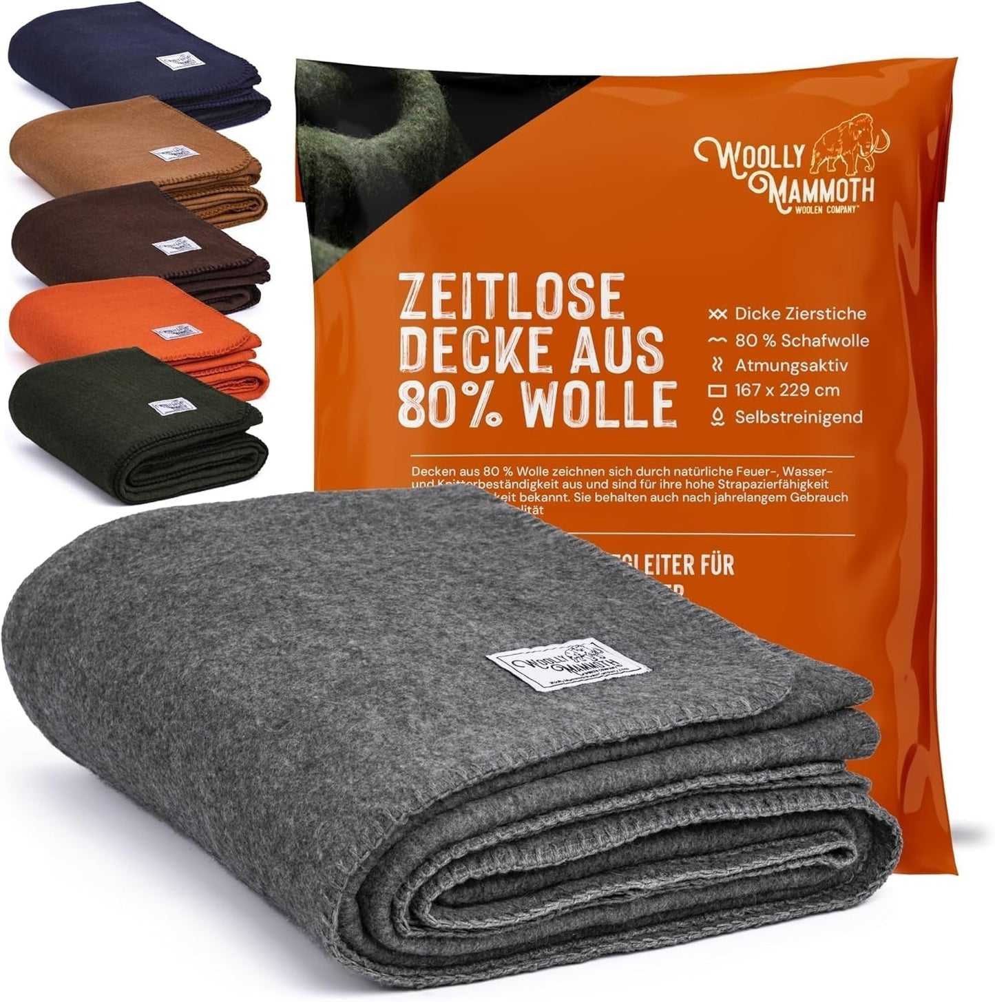 Kempingová deka Woolly Mammoth Woolen Co., extra velká, merino vlna, Perfektní outdoorové vybavení pro bushcraft, kempování, trekking, turistiku, přežití nebo chatovou deku. Hnědá, 168 x 228 vlněné mamutí vlněné firemní postele a přikrývky šedá 66" x 90"