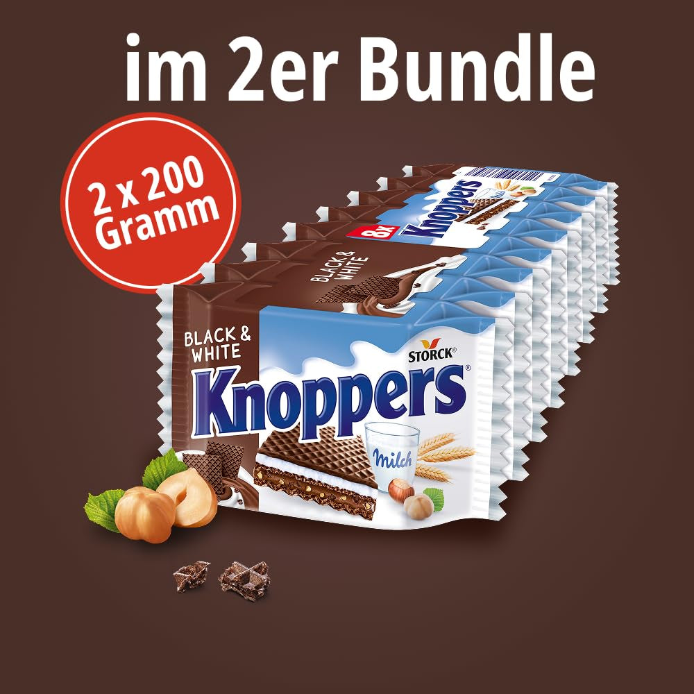 Black and White – 2 x 200 g (2 x 8 kusů) – Oplatkové plátky plněné tmavými kakaovými oplatkami, kousky černého těsta, mlékem a nugátovým krémem