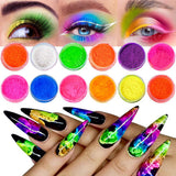 Neon Phosphor Pigment Pulver Für Nägel Lidschatten - 12 barev Neon Nagel Glitzer Augenpulver Maniküre Halloween Neon Make-up Dekoration Nail Art Staub Pigment