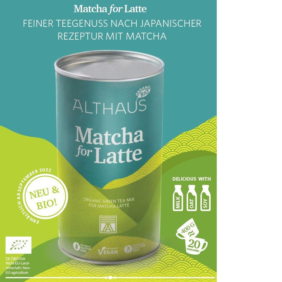 Matcha na latte Směs zeleného čaje s třtinovým cukrem, 400g, vegan, na 20 porcí