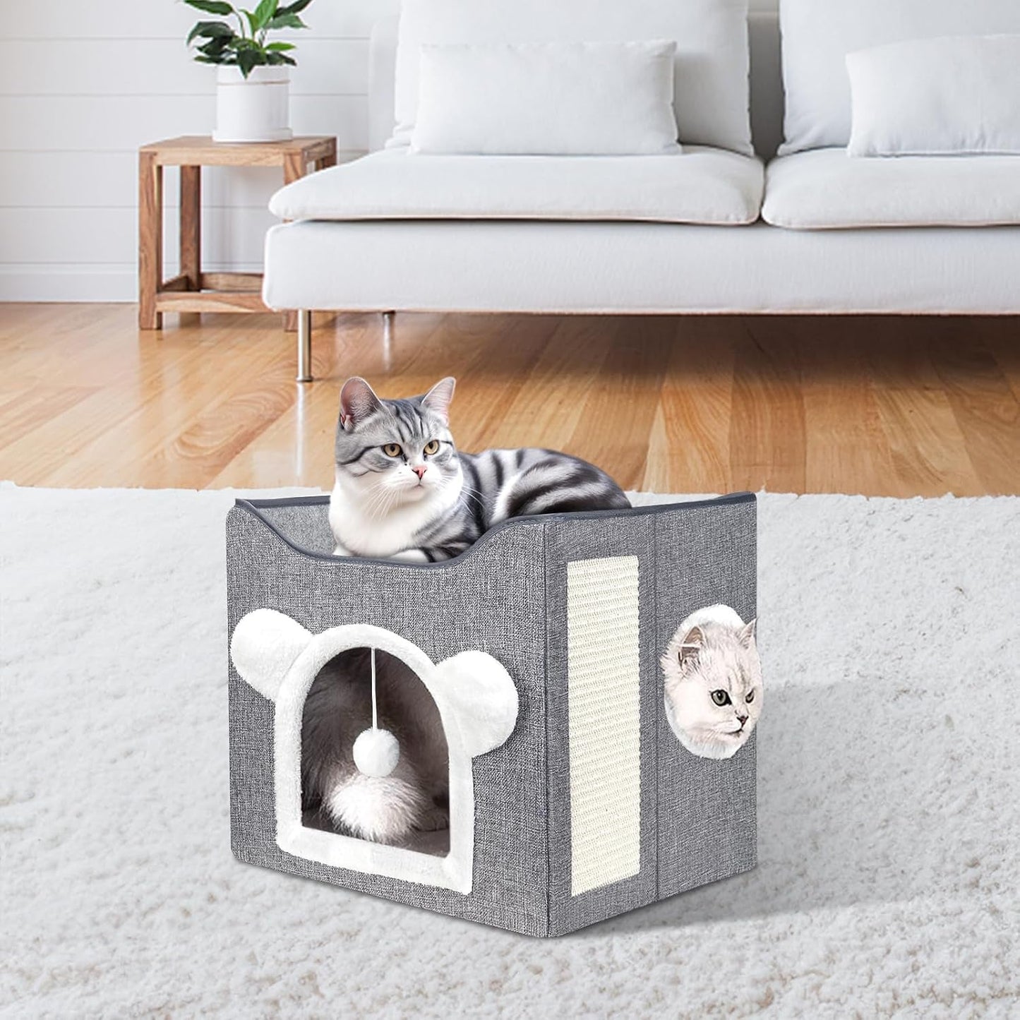 Katzenbetten für Indoor Katzen, Faltbares Katzenhaus, Katzenhöhle 2 Schicht Würfel Großer Raum Katzenbett mit Kratzbrett und Spielball, 15,8 x 15,8 x 15 palců