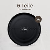 Sada kameninových talířů pro 6 – matná černá 6dílná sada Velké talíře vhodné do mikrovlnné trouby Elegantní design – kolekce Twinzee Ebony