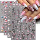 JMEOWIO 3D Nálepka na nehty Blume Nálepka na nehty Selbstklebend Nagelaufkleber 5D Stereoskopické jarní letní květinové dekorace Nageldesign Zubehör 4 Blatt