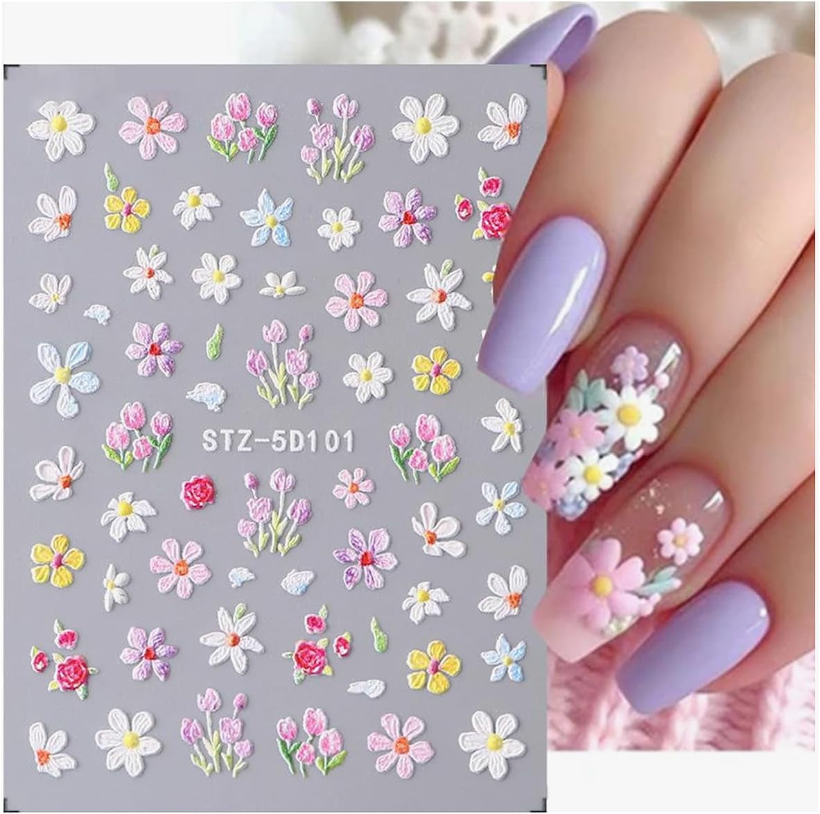 JMEOWIO 3D Nálepka na nehty Blume Nálepka na nehty Selbstklebend Nagelaufkleber 5D Stereoskopické jarní letní květinové dekorace Nageldesign Zubehör 4 Blatt