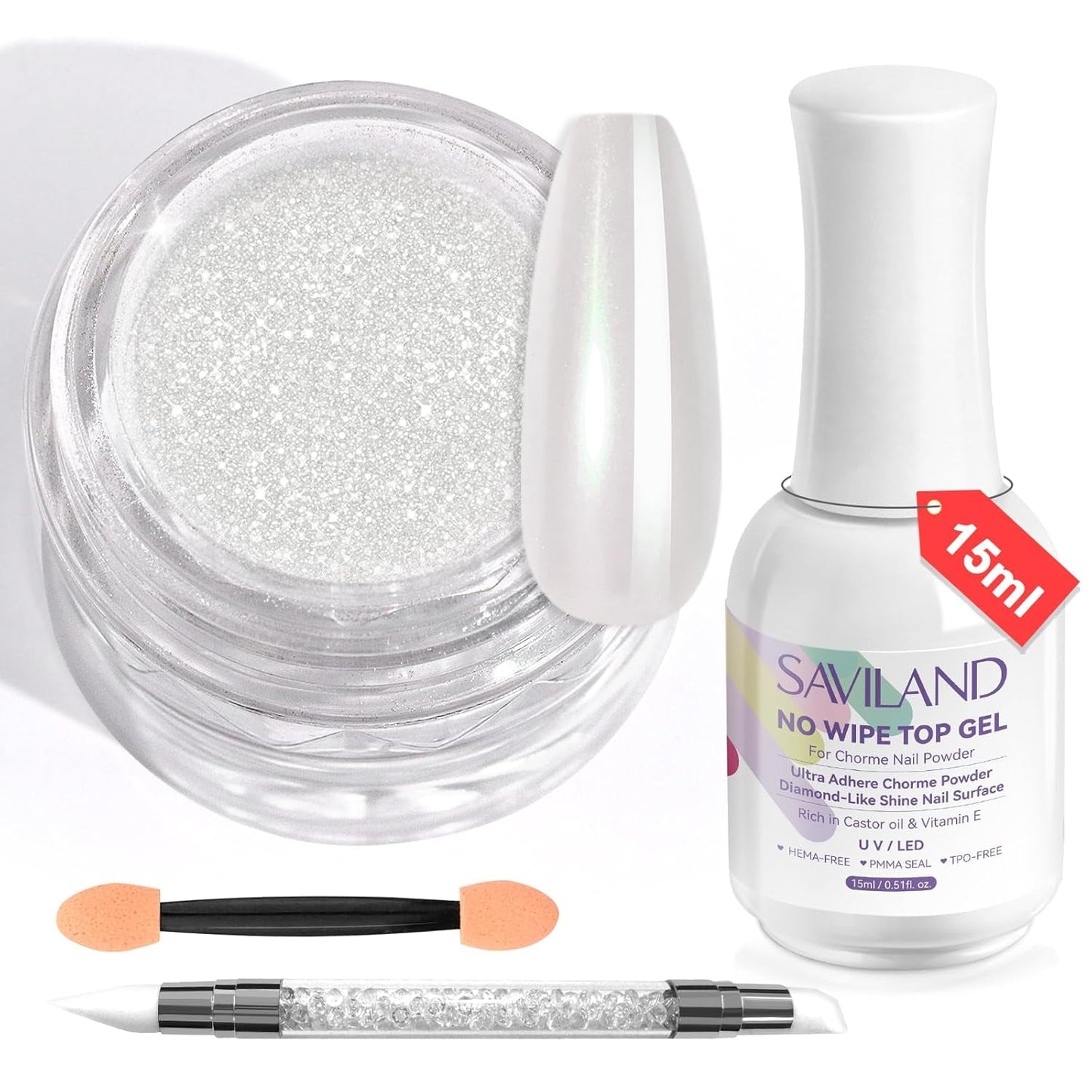 Saviland Chrome Powder Powder Set – růžový laserový chromový prášek na nehty se zrcadlovým efektem laserové zdobení nehtů, dekorativní pudr na manikúru se třpytkami s houbičkami, třpytivý prášek na nehty v nehtovém salonu