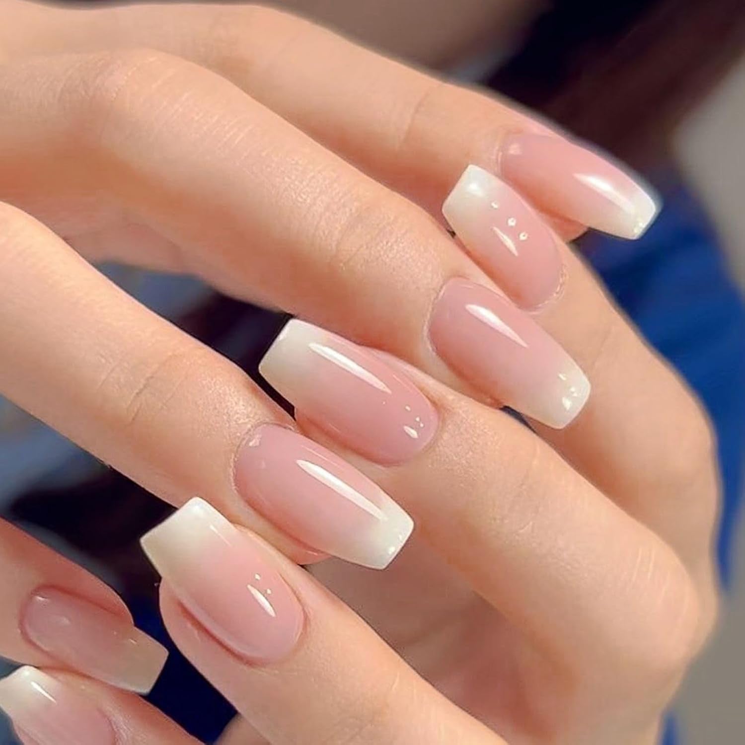 360ks Gradient Ballerina False Nails Set, růžová bílá Gradient nalepovací umělé nehty s 2ks tužky na nehty, střední umělé nehty Ombre pro ženy DIY