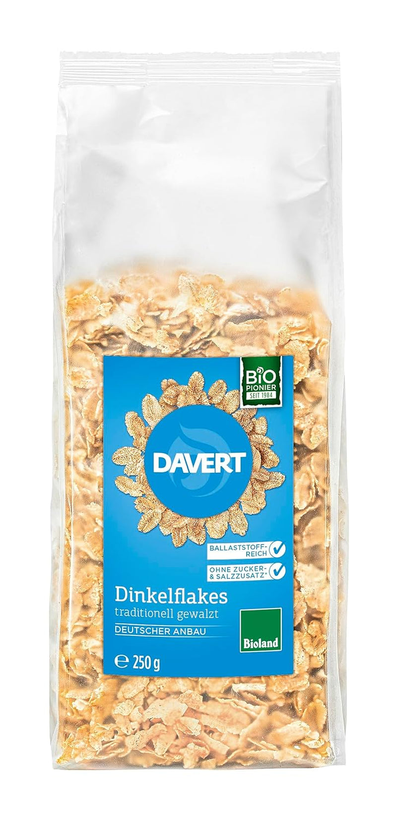 Davert Dinkelflakes Bioland 250G – Ohne Zucker- Und Salzzusatz, Mild Aromatisch Und Herrlich Knusprig – 100% Davert Bio-Qualität (1 X 250G) Cereale Naty Shop Výchozí název
