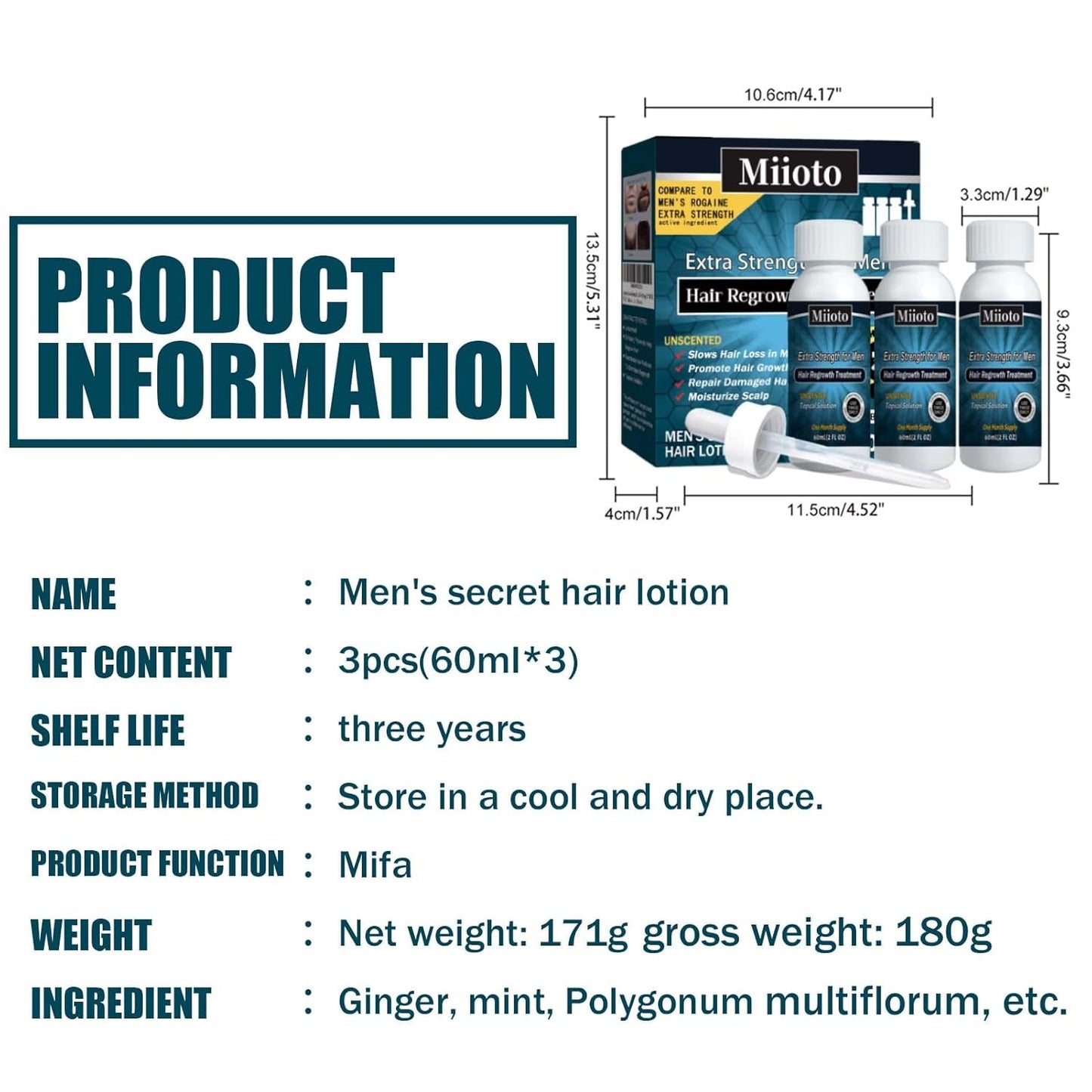 Miioto Sérum pro růst vlasů Muži Produkt pro růst vlasů Produkt Sérum pro růst vlasů Péče o vlasovou pokožku Podporujte hustší vlasy Vyživujte vlasovou pokožku Zabraňte vypadávání vlasů 3*60ML Péče o vlasy Naty Shop